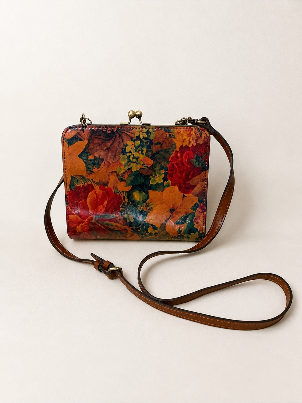 Patricia Nash Floral Leather Kiss Lock Frame Crossbody - Retired Print NWOT